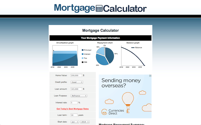 mortgage calculator screen shot